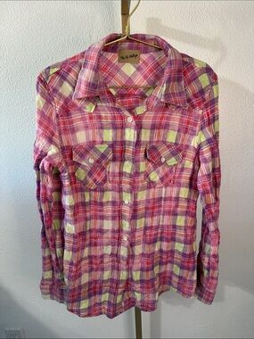 The Nu Vintage- Pink Plaid Button-Up Shirt- MEDIUM- new w/ flaw
